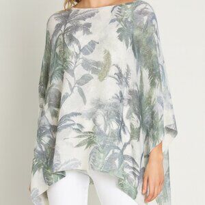 Anthropologie Green & White Shrug Sweater with Botanical Design Beachy Tropical